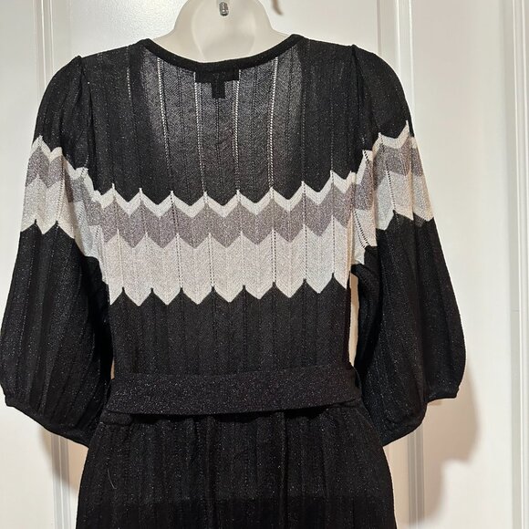 New Bebe Black/Grey/Silver Metallic Thread w/¾ Sleeves Midi Dress, Size L (NWOT) - Picture 12 of 12